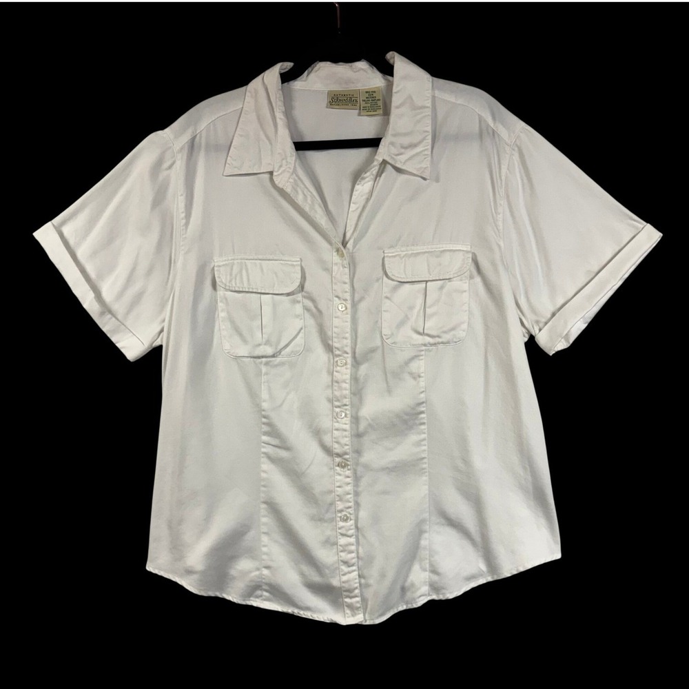 VTG St Johns Bay 22W White Button Down Shirt 100% Cotton Utility Coastal Preppy